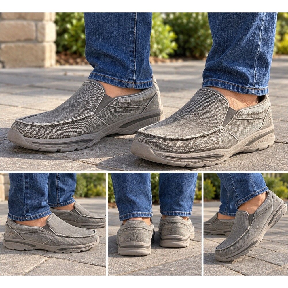 Skechers Relaxed Fit Air-Cooled Memory Foam Gray Canvas Slip-On Loafers Men 11.5